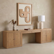 Avro Cane, Solid Wood And Oak Veneer 3pc. Desk in Natural - 77073Natural-T