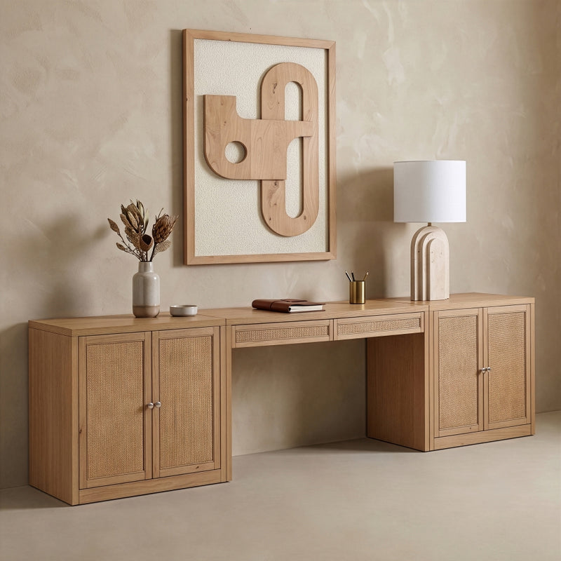 Avro Cane, Solid Wood And Oak Veneer 3pc. Desk in Natural - 77073Natural-T