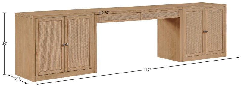 Avro Cane, Solid Wood And Oak Veneer 3pc. Desk in Natural - 77073Natural-T
