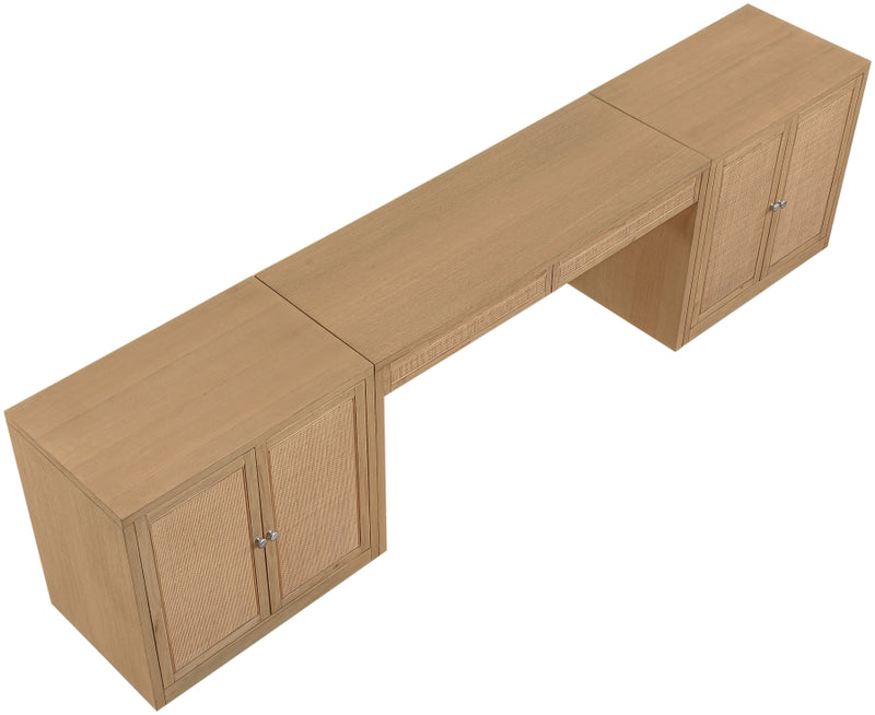 Avro Cane, Solid Wood And Oak Veneer 3pc. Desk in Natural - 77073Natural-T