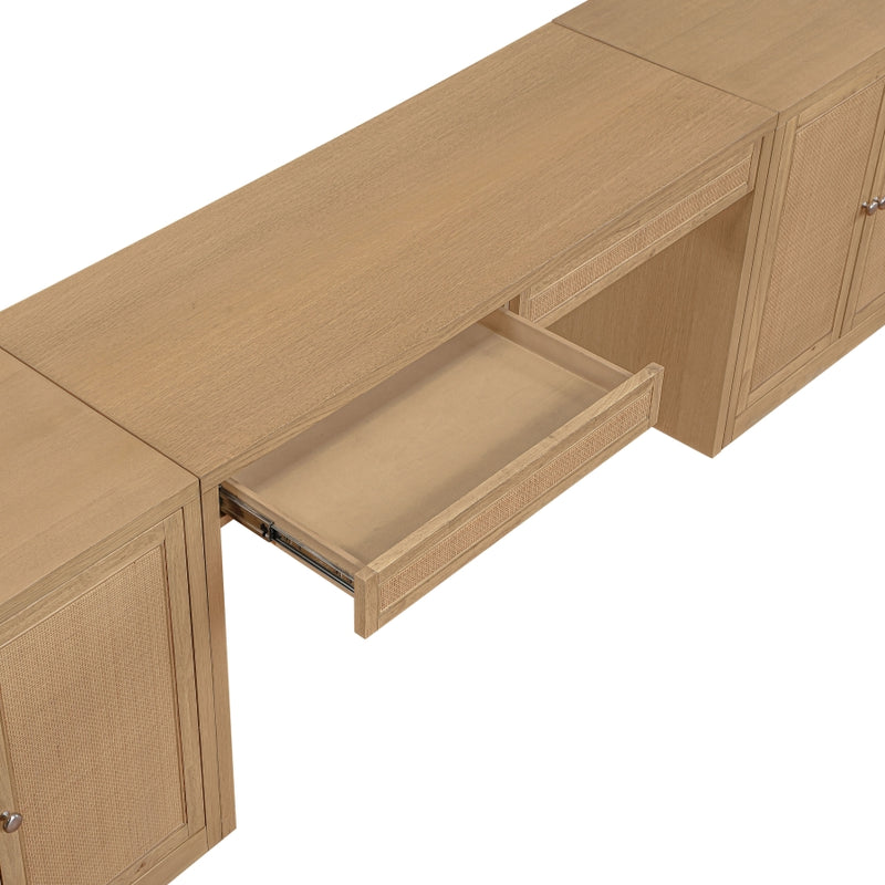Avro Cane, Solid Wood And Oak Veneer 3pc. Desk in Natural - 77073Natural-T
