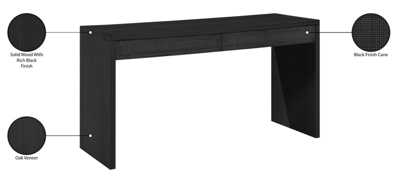 Avro Cane, Solid Wood And Oak Veneer Desk in Black - 77051Black-T