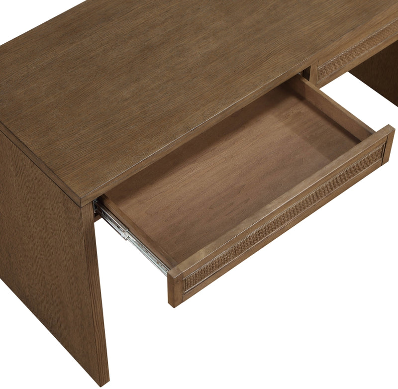 Avro Cane, Solid Wood And Oak Veneer Desk in Brown - 77051Brown-T