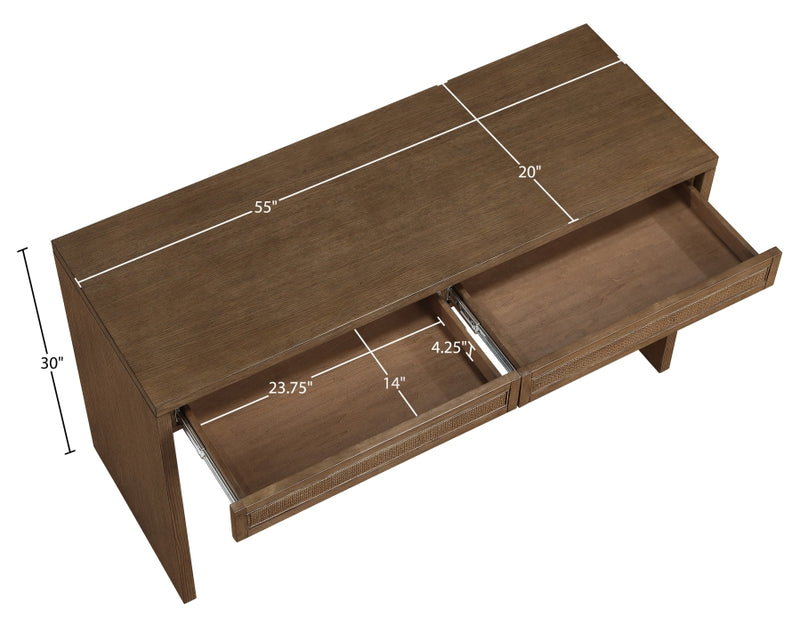 Avro Cane, Solid Wood And Oak Veneer Desk in Brown - 77051Brown-T