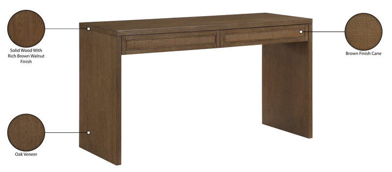Avro Cane, Solid Wood And Oak Veneer Desk in Brown - 77051Brown-T