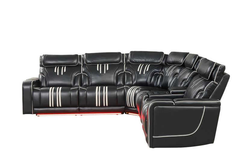 Axiom - Black Power Recliner Sectional with Power Headrest, Storage Console, Wireless Charger, Hidden Cup Holder, Storage Armrest, Immersive Sound Speakers and Seating, RGB Interactive LED, Zero Gravity and USB Charger - CS832-Sectional-Black