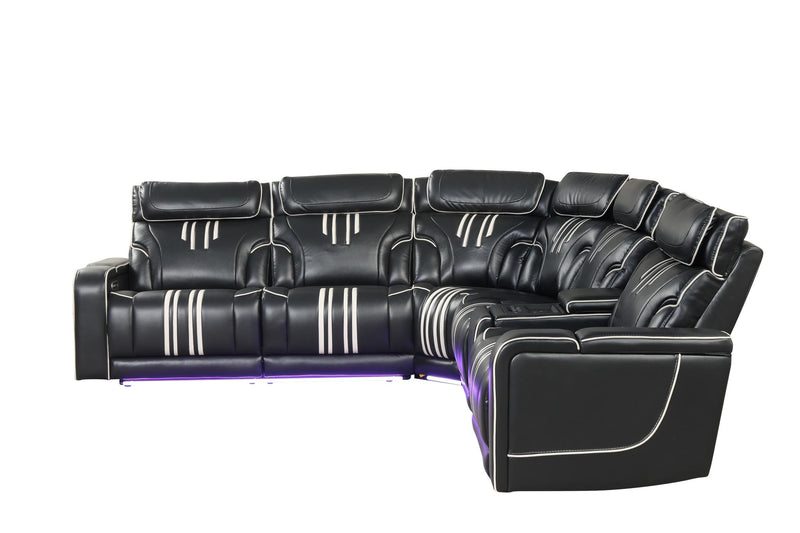 Axiom - Black Power Recliner Sectional with Power Headrest, Storage Console, Wireless Charger, Hidden Cup Holder, Storage Armrest, Immersive Sound Speakers and Seating, RGB Interactive LED, Zero Gravity and USB Charger - CS832-Sectional-Black