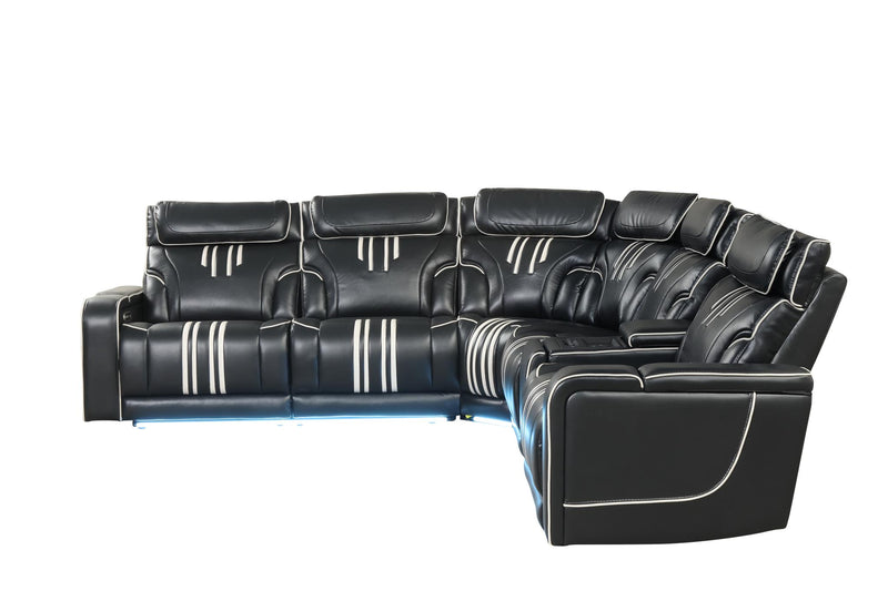 Axiom - Black Power Recliner Sectional with Power Headrest, Storage Console, Wireless Charger, Hidden Cup Holder, Storage Armrest, Immersive Sound Speakers and Seating, RGB Interactive LED, Zero Gravity and USB Charger - CS832-Sectional-Black