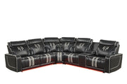 Axiom - Black Power Recliner Sectional with Power Headrest, Storage Console, Wireless Charger, Hidden Cup Holder, Storage Armrest, Immersive Sound Speakers and Seating, RGB Interactive LED, Zero Gravity and USB Charger - CS832-Sectional-Black