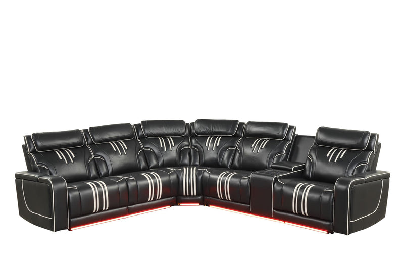 Axiom - Black Power Recliner Sectional with Power Headrest, Storage Console, Wireless Charger, Hidden Cup Holder, Storage Armrest, Immersive Sound Speakers and Seating, RGB Interactive LED, Zero Gravity and USB Charger - CS832-Sectional-Black