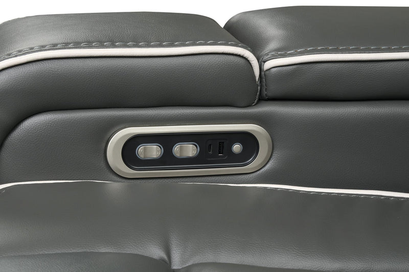 Axiom - Gray Power Recliner Sectional with Power Headrest, Storage Console, Wireless Charger, Hidden Cup Holder, Storage Armrest, Immersive Sound Speakers and Seating, RGB Interactive LED, Zero Gravity and USB Charger - S435-Sectional