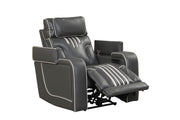 Axiom - Gray Power Recliner with Power Headrest, Hidden Integrated Bluetooth sound system, Decorative top stitching, Zero Gravity, Storage Armrest and USB Charger - L658-R