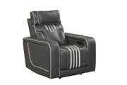 Axiom - Gray Power Recliner with Power Headrest, Hidden Integrated Bluetooth sound system, Decorative top stitching, Zero Gravity, Storage Armrest and USB Charger - L658-R
