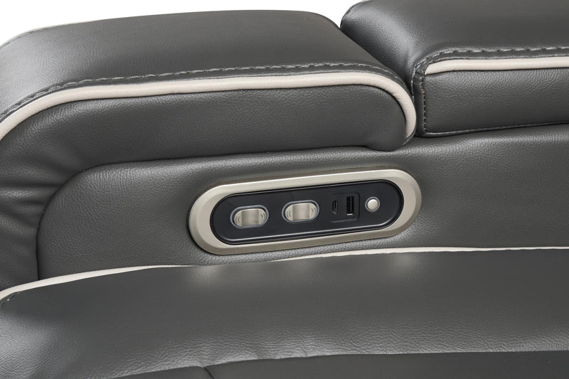 Axiom - Gray Power Reclining, Power Headrest, Storage Console, Wireless Charger, Zero Gravity, Drop-Down Table, Cup Holder, Integrated Bluetooth sound system, Decorative top stitching, Storage Armrest, Cup Holder and USB Charger - L658-SL