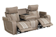 Axiom - Light Brown Power Recliner Sofa with Power Headrest, Drop-Down Table, Cup Holder, Integrated Bluetooth sound system, Decorative top stitching, Zero Gravity, Storage Armrest and USB Charger - L659-S