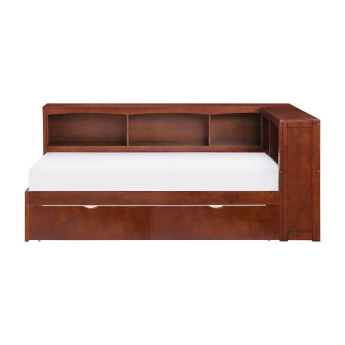 B2013BCDC-1BCT* (4) Twin Bookcase Corner Platform Bed with Storage Boxes - B2013BCDC-1BCT*