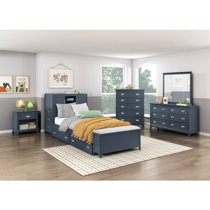 B2024BUBC-1* (2) Twin Bookcase Platform Bed with Hidden Desk, Stool and Storage Bench - B2024BUBC-1*