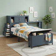 B2024BUBC-1* (2) Twin Bookcase Platform Bed with Hidden Desk, Stool and Storage Bench - B2024BUBC-1*