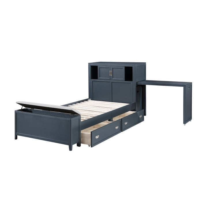 B2024BUBC-1* (2) Twin Bookcase Platform Bed with Hidden Desk, Stool and Storage Bench - B2024BUBC-1*
