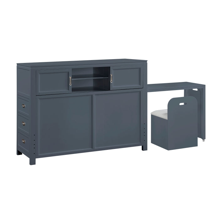 B2024BUBCF-1* (2) Full Bookcase Platform Bed with Hidden Desk, Stool and Storage Bench - B2024BUBCF-1*