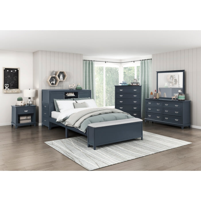 B2024BUBCF-1* (2) Full Bookcase Platform Bed with Hidden Desk, Stool and Storage Bench - B2024BUBCF-1*