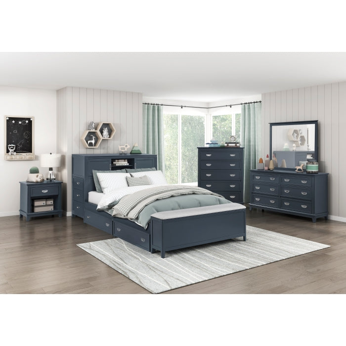B2024BUBCF-1* (2) Full Bookcase Platform Bed with Hidden Desk, Stool and Storage Bench - B2024BUBCF-1*
