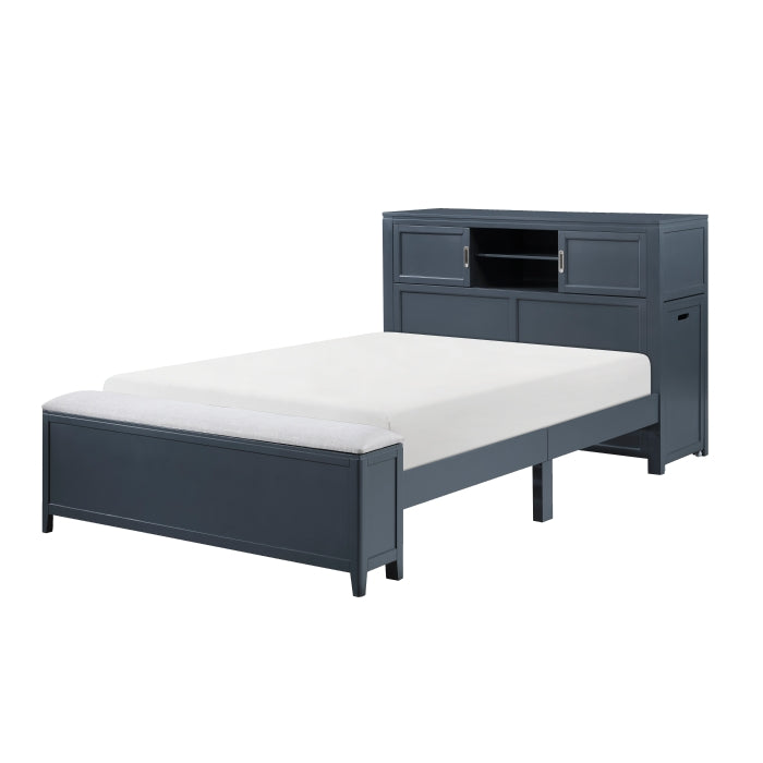 B2024BUBCF-1* (2) Full Bookcase Platform Bed with Hidden Desk, Stool and Storage Bench - B2024BUBCF-1*