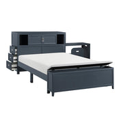 B2024BUBCF-1* (2) Full Bookcase Platform Bed with Hidden Desk, Stool and Storage Bench - B2024BUBCF-1*