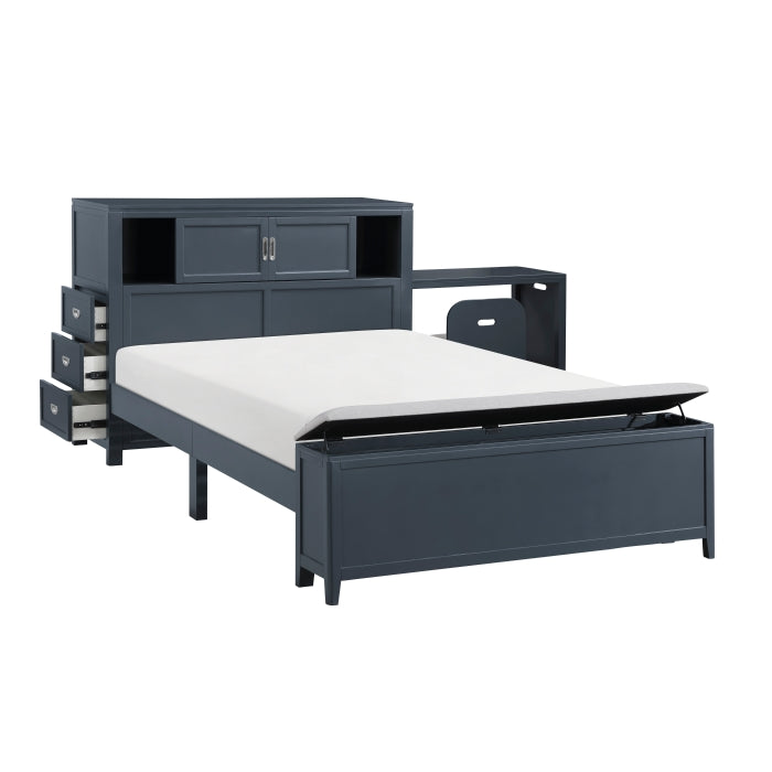 B2024BUBCF-1* (2) Full Bookcase Platform Bed with Hidden Desk, Stool and Storage Bench - B2024BUBCF-1*