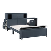 B2024BUBCF-1* (2) Full Bookcase Platform Bed with Hidden Desk, Stool and Storage Bench - B2024BUBCF-1*