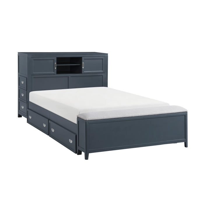 B2024BUBCF-1* (2) Full Bookcase Platform Bed with Hidden Desk, Stool and Storage Bench - B2024BUBCF-1*