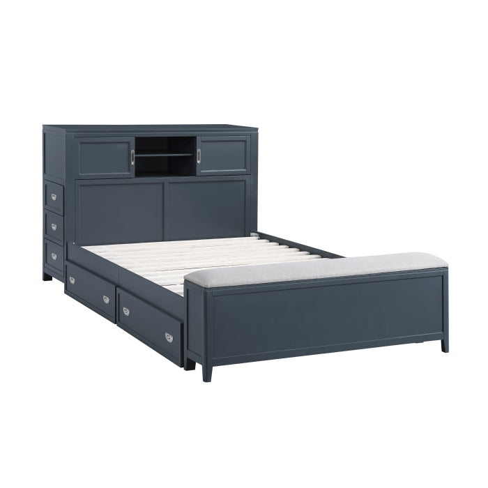B2024BUBCF-1* (2) Full Bookcase Platform Bed with Hidden Desk, Stool and Storage Bench - B2024BUBCF-1*
