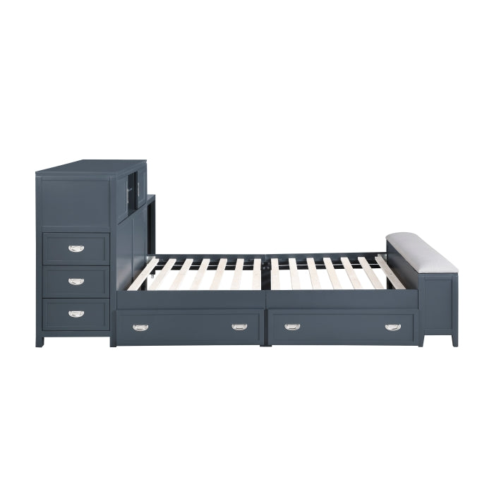 B2024BUBCF-1* (2) Full Bookcase Platform Bed with Hidden Desk, Stool and Storage Bench - B2024BUBCF-1*