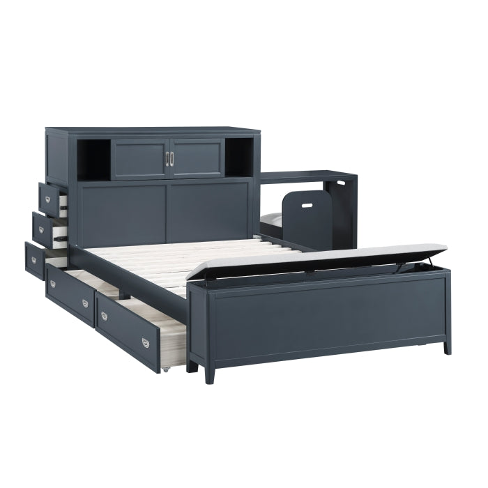 B2024BUBCF-1* (2) Full Bookcase Platform Bed with Hidden Desk, Stool and Storage Bench - B2024BUBCF-1*