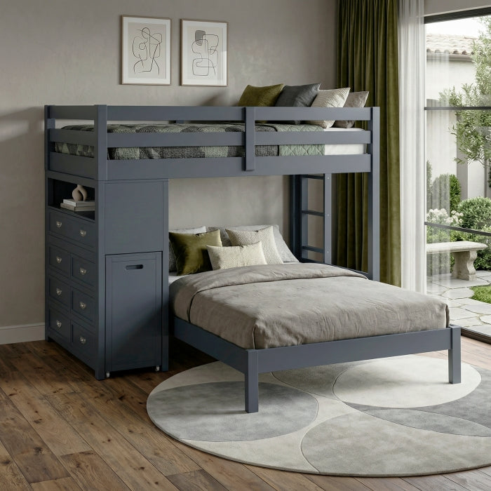 B2024BULTF-1* (6) Twin/Full Loft Bunk Bed with Chest and Hidden Desk - B2024BULTF-1*