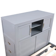 B2024GYBC-1* (2) Twin Bookcase Platform Bed with Hidden Desk, Stool and Storage Bench - B2024GYBC-1*