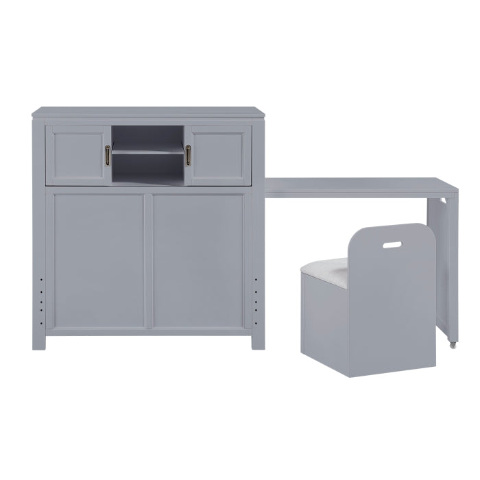 B2024GYBC-1* (2) Twin Bookcase Platform Bed with Hidden Desk, Stool and Storage Bench - B2024GYBC-1*