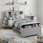 B2024GYBC-1* (2) Twin Bookcase Platform Bed with Hidden Desk, Stool and Storage Bench - B2024GYBC-1*