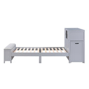 B2024GYBC-1* (2) Twin Bookcase Platform Bed with Hidden Desk, Stool and Storage Bench - B2024GYBC-1*