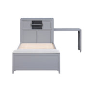 B2024GYBC-1* (2) Twin Bookcase Platform Bed with Hidden Desk, Stool and Storage Bench - B2024GYBC-1*