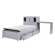 B2024GYBC-1* (2) Twin Bookcase Platform Bed with Hidden Desk, Stool and Storage Bench - B2024GYBC-1*