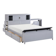 B2024GYBCF-1* (2) Full Bookcase Platform Bed with Hidden Desk, Stool and Storage Bench - B2024GYBCF-1*