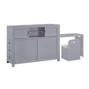 B2024GYBCF-1* (2) Full Bookcase Platform Bed with Hidden Desk, Stool and Storage Bench - B2024GYBCF-1*