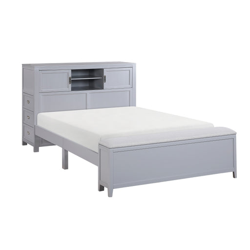 B2024GYBCF-1* (2) Full Bookcase Platform Bed with Hidden Desk, Stool and Storage Bench - B2024GYBCF-1*