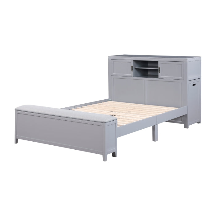 B2024GYBCF-1* (2) Full Bookcase Platform Bed with Hidden Desk, Stool and Storage Bench - B2024GYBCF-1*