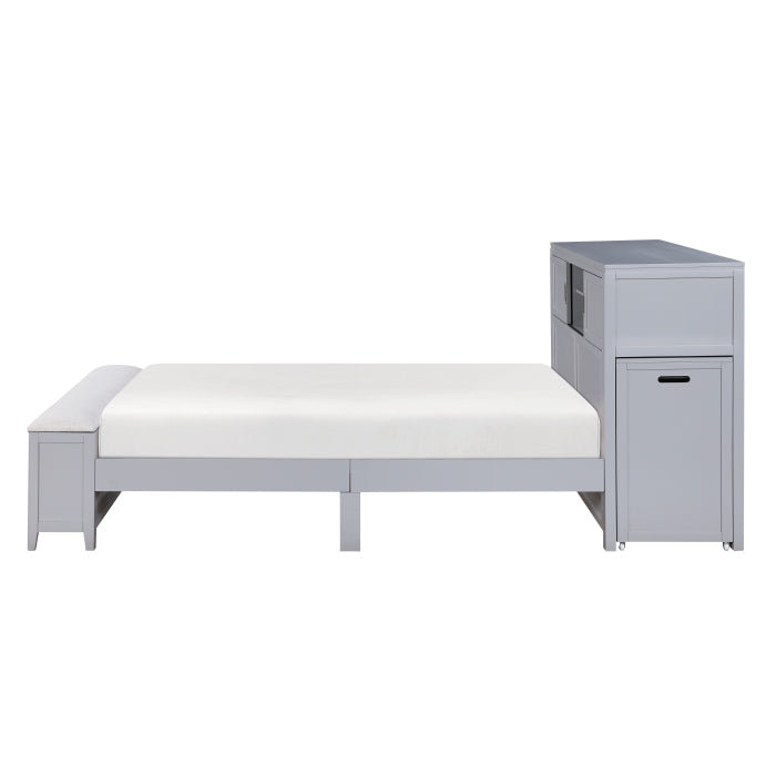 B2024GYBCF-1* (2) Full Bookcase Platform Bed with Hidden Desk, Stool and Storage Bench - B2024GYBCF-1*