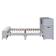 B2024GYBCF-1* (2) Full Bookcase Platform Bed with Hidden Desk, Stool and Storage Bench - B2024GYBCF-1*