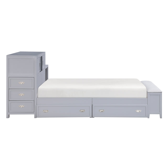 B2024GYBCF-1* (2) Full Bookcase Platform Bed with Hidden Desk, Stool and Storage Bench - B2024GYBCF-1*