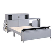 B2024GYBCF-1* (2) Full Bookcase Platform Bed with Hidden Desk, Stool and Storage Bench - B2024GYBCF-1*