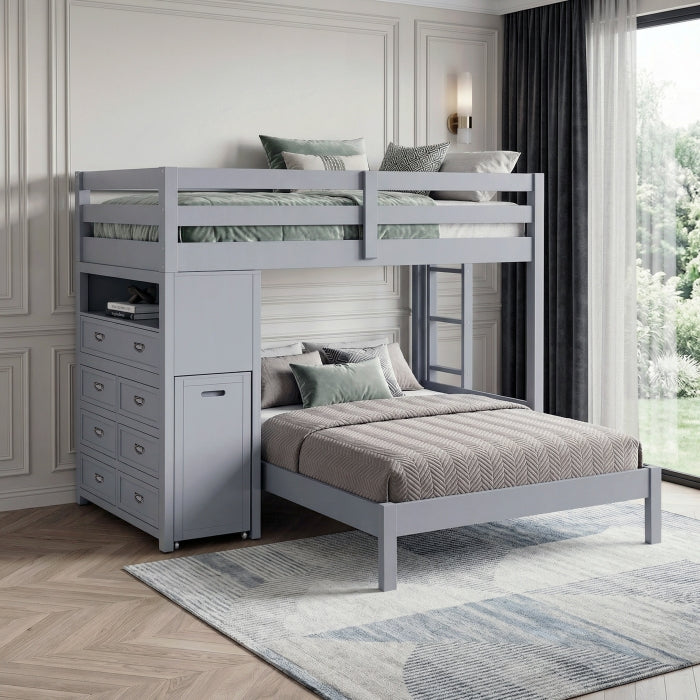 B2024GYLTF-1* (6) Twin/Full Loft Bunk Bed with Chest and Hidden Desk - B2024GYLTF-1*